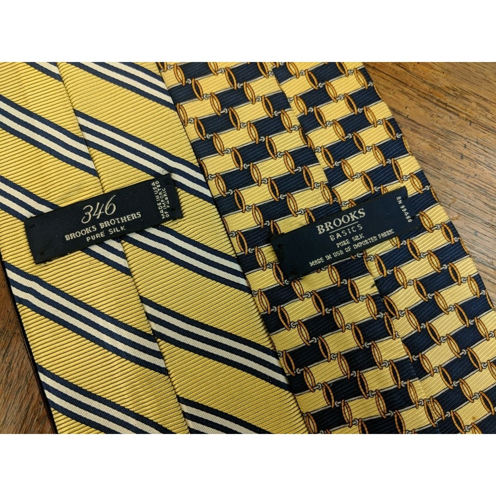 (2) Brooks Brothers Blue & Yellow Striped‎ Geometric Tie 100% Silk Men's Necktie - Picture 5 of 7